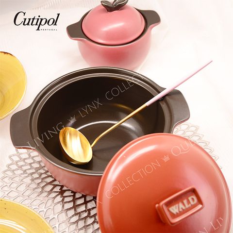義大利WALD-陶鍋系列-20cm燉鍋-磚紅 &amp;葡萄牙Cutipol 粉柄霧面29cm 湯勺