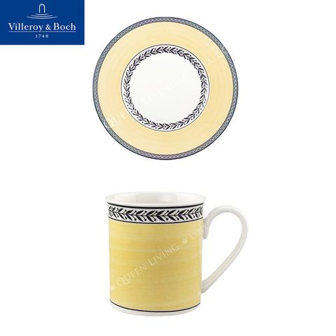 Villeroy&Boch 唯寶 德國-奧頓系列-300ml馬克杯&17cm圓盤-黃邊花環