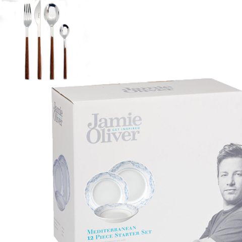 英國CHURCHiLL-傑米奧利佛(Jamie Oliver)12件碗盤組-附原裝彩盒 (+贈義大利Pintinox4件餐具組--仿桃花心木)