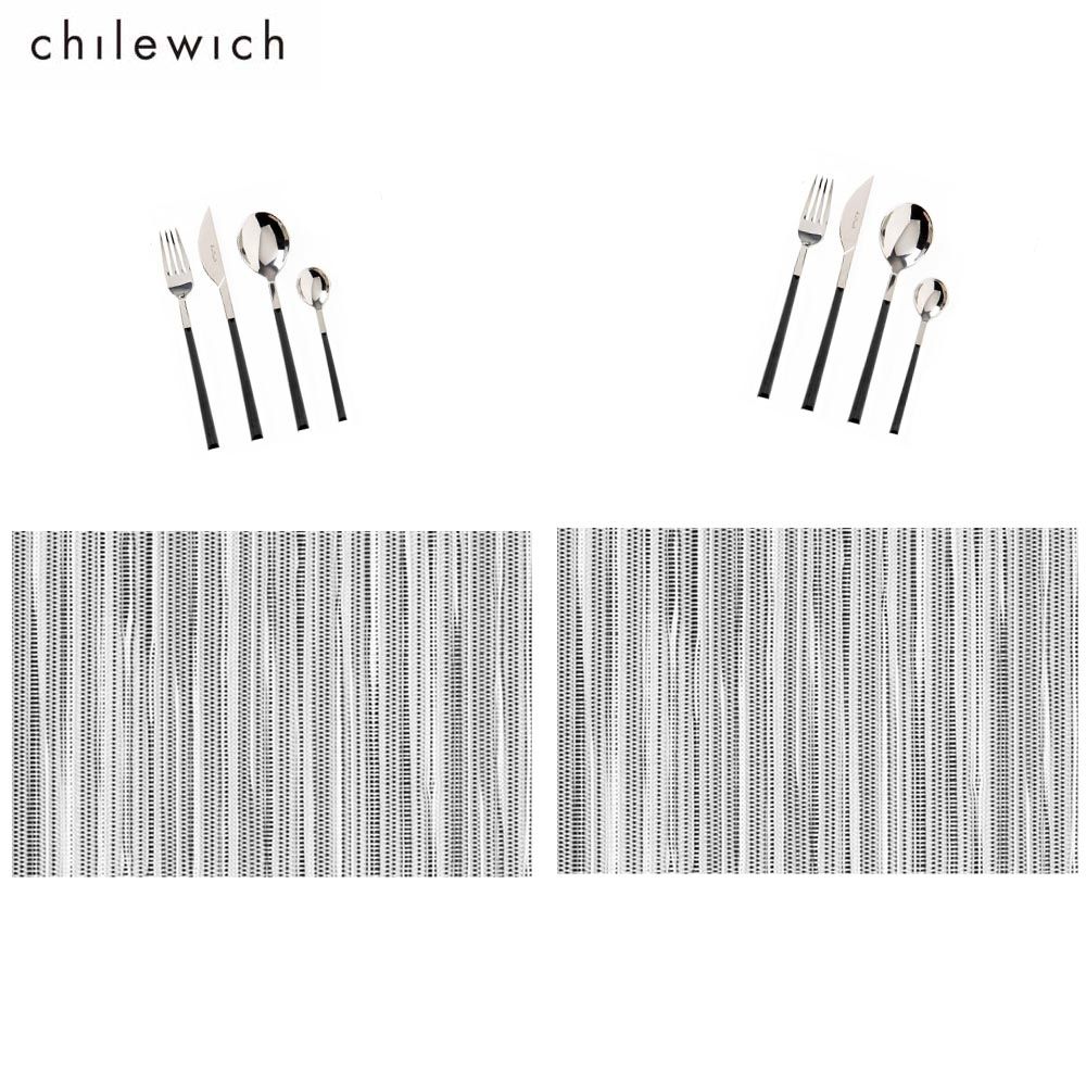 Chilewich {2人的餐桌}美 -Rib Weave 羅紋系列餐墊-珍珠灰義大利PINTINOX 4件餐具組