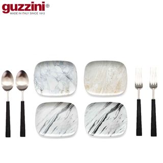 {2人的餐桌}GUZZINI-MyFusion系列-29cm大理石紋長方瓷盤+Cutipol Ebony 餐具