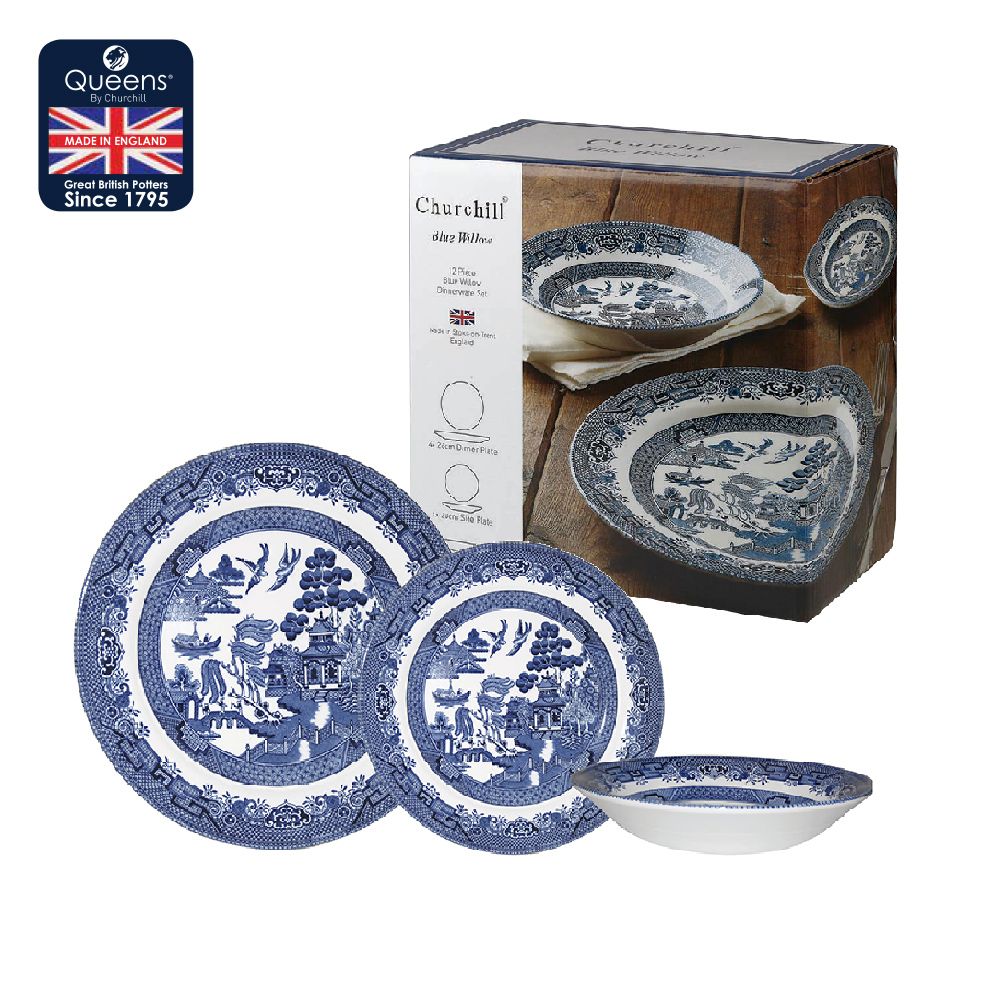  英國CHURCHiLL-Blue willow柳樹系列-12件餐盤套組(4人份餐具/主餐盤+副餐盤+麥片碗) 餐盤 餐具