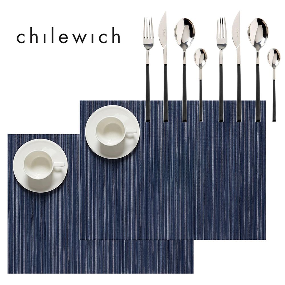 Chilewich {2人的餐桌}美 -Rib Weave 羅紋系列餐墊-靛青/Weave&義大利Pintinox 10件套組 餐墊 餐具 送禮實用