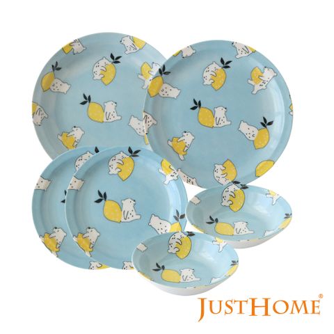 Just Home日本製檸檬熊陶瓷碗盤餐具6件組-可微波(碗+盤)