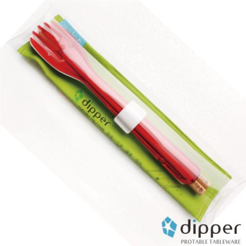 Dipper環保檜木筷餐具組-紅白