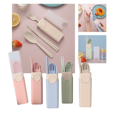 小麥秸稈環保餐具3件套(筷+匙+叉)附盒(顏色隨機出貨) A63802