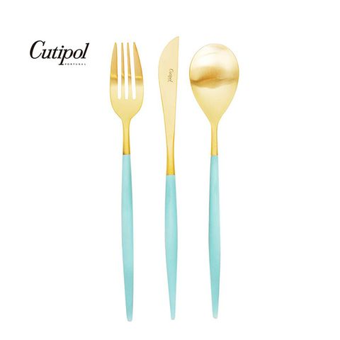 葡萄牙Cutipol MIO系列-蒂芬妮藍金霧面不銹鋼-21.5cm主餐刀叉匙-3件組