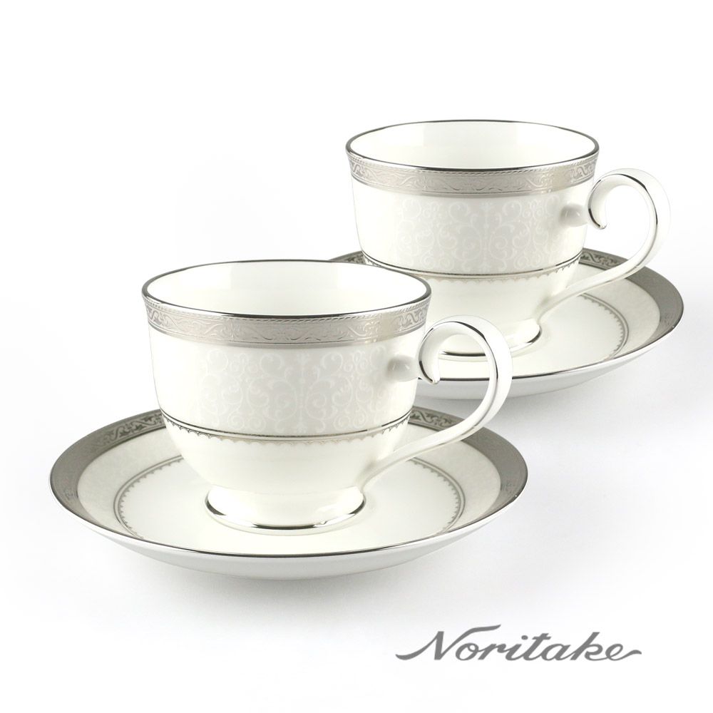 Noritake 華麗年代咖啡對杯-銀邊