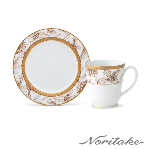 Noritake 金色聖誕金邊-下午茶單人(展示盤+馬克杯)(可微波)-聖誕節限定款