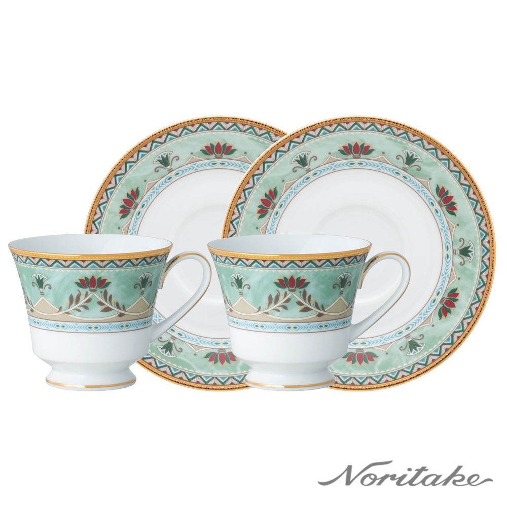 Noritake 恬靜花園-金邊咖啡對杯-禮盒組