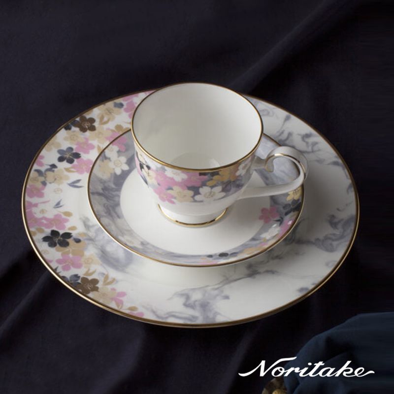 Noritake 月影浮花-金邊咖啡單客杯(骨瓷)-禮盒+提袋