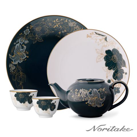 Noritake 綺麗之境-泡茶點心5件組(茶壺+茶杯+雙圓盤)