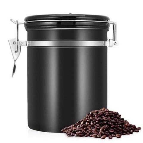 PUSH!居家生活用品304不銹鋼咖啡豆密封罐排氣閥密封儲物罐茶葉罐乾果咖啡罐帶勺I90