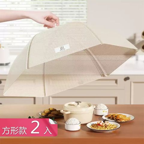 【荷生活】井字網孔防塵防蟲大尺寸菜罩 易摺疊收納可壁掛加粗不鏽鋼菜罩-方形50x70cm-2入