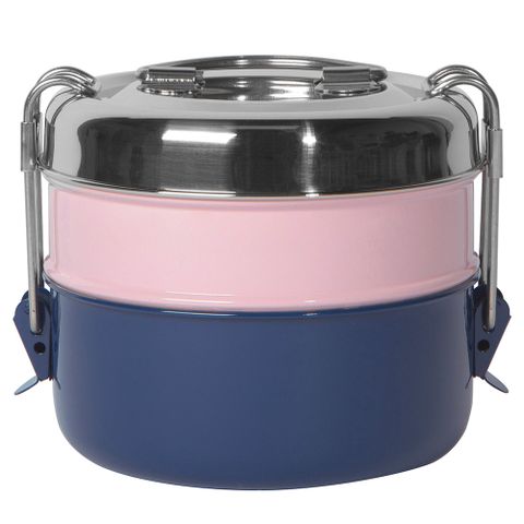 《NOW》雙層不鏽鋼便當盒(粉藍) | 環保餐盒 保鮮盒 午餐盒 飯盒