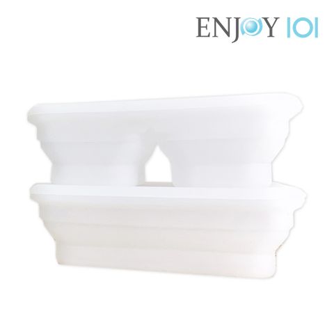 《ENJOY101》台灣製全矽膠折疊餐盒分格款\(620ml)-霧白色
