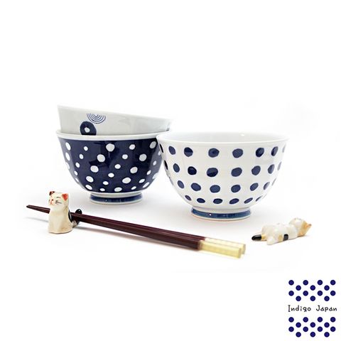 【日本西海陶器】波佐見燒三入碗公組-藍丸紋(輕量瓷碗)13.5x8.5cm