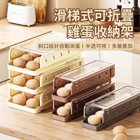 BOLE 雙排自動滾落雞蛋架 雞蛋收納盒蛋盒 雞蛋托架 冰箱側面雞蛋收納架 廚房冷藏保鮮盒 雞蛋格