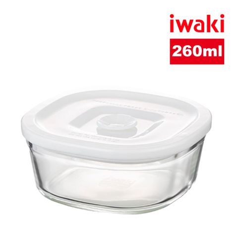 iwaki 日本品牌耐熱玻璃方形微波密封盒(白蓋)-260ml