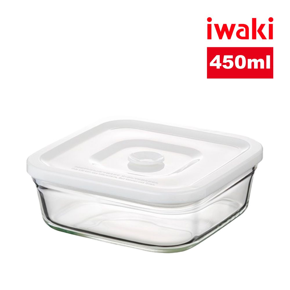 iwaki 日本品牌耐熱玻璃方形微波密封盒(白蓋)-450ml