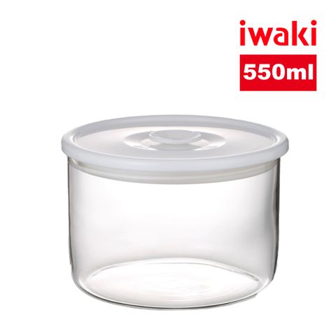 iwaki 日本品牌耐熱玻璃圓形微波密封罐(白蓋)-550ml