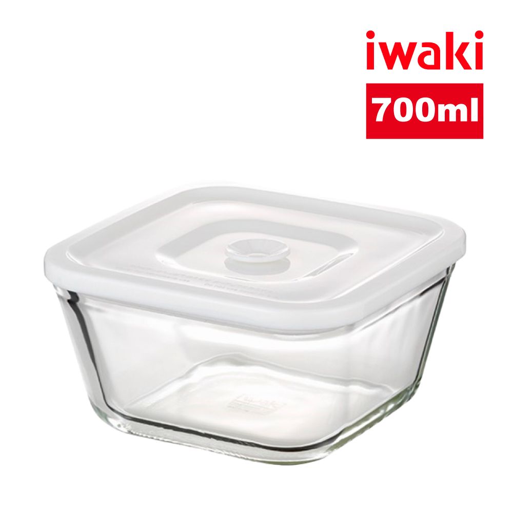 iwaki 日本品牌耐熱玻璃方形微波密封盒(白蓋)-700ml