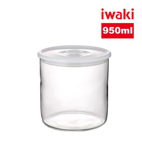 iwaki 日本品牌耐熱玻璃圓形微波密封罐(白蓋)-950ml