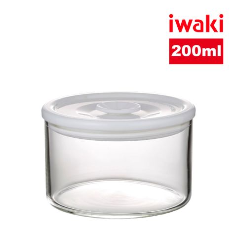 iwaki 日本品牌耐熱玻璃圓形微波密封罐(白蓋)-200ml