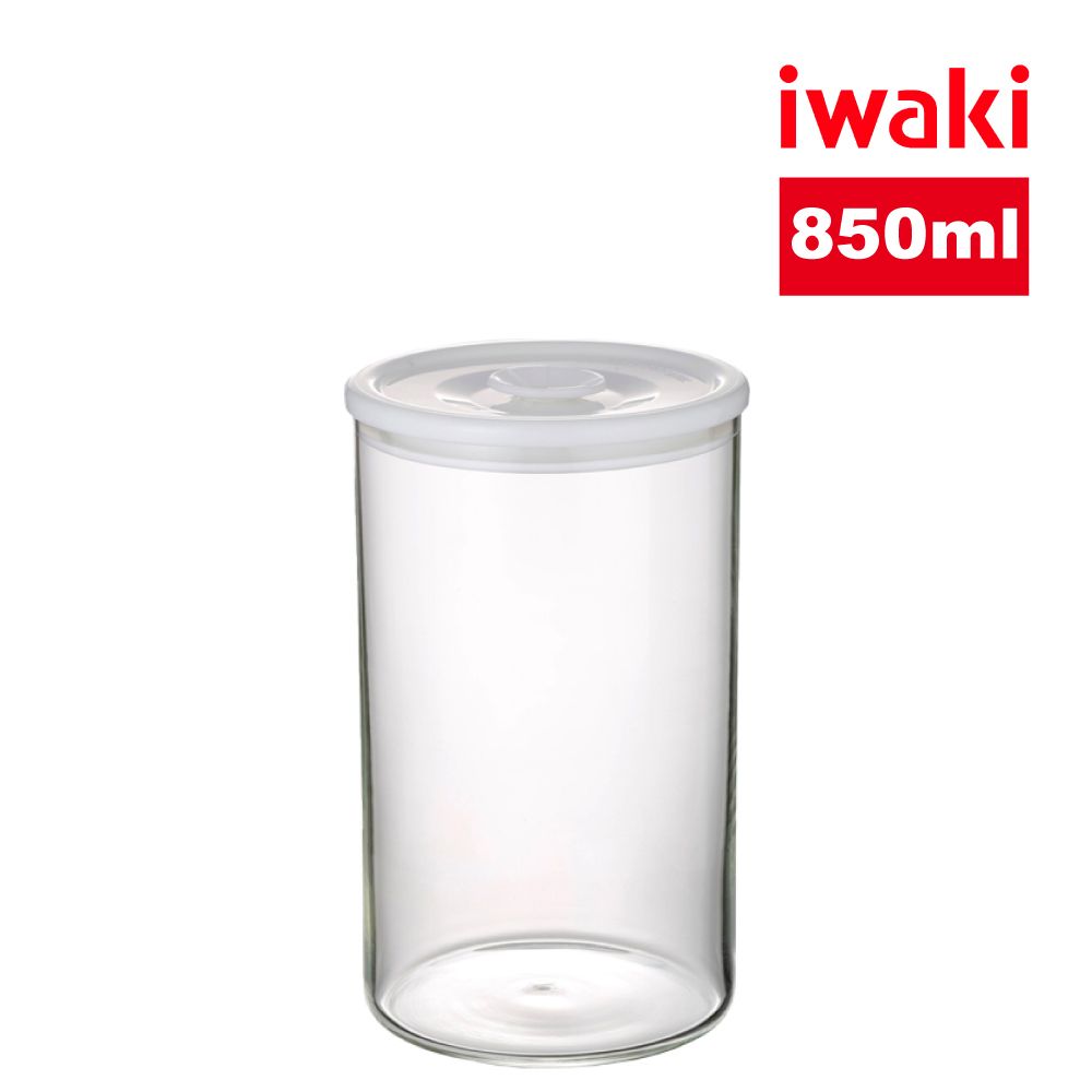 iwaki 日本品牌耐熱玻璃圓形微波密封罐(白蓋)-850ml