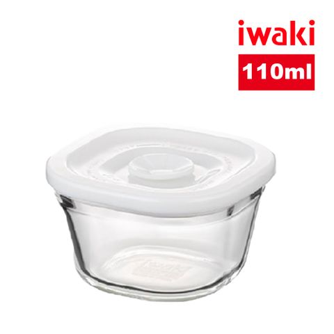 iwaki 日本品牌耐熱玻璃方形微波密封盒(白蓋)-110ml