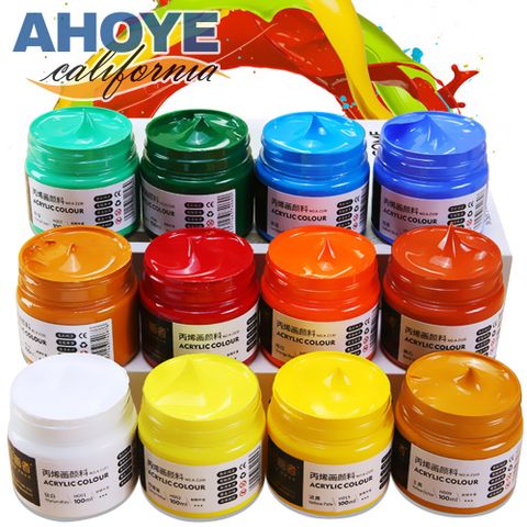 AHOYE 安全無毒壓克力顏料 (常用12色-100mL-檢定考試專用) 廣告顏料