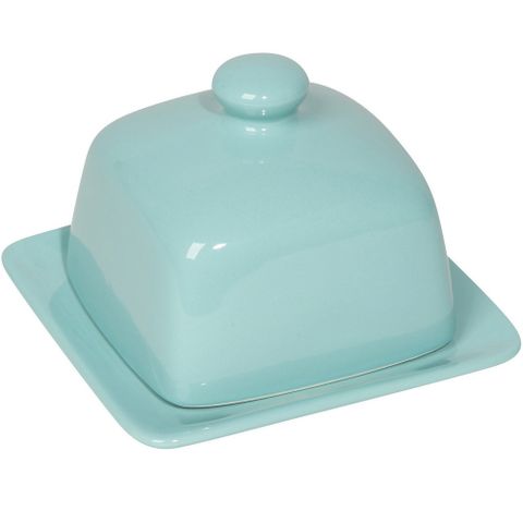 《NOW》附蓋方形石陶奶油盤(水藍) | 點心盤 起司盤