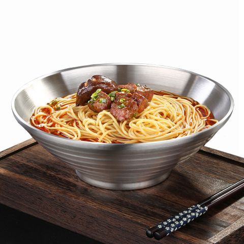 PUSH! 餐具用品304不鏽鋼飯碗湯碗泡面碗防燙拉麵碗小號碗(22CM)E128