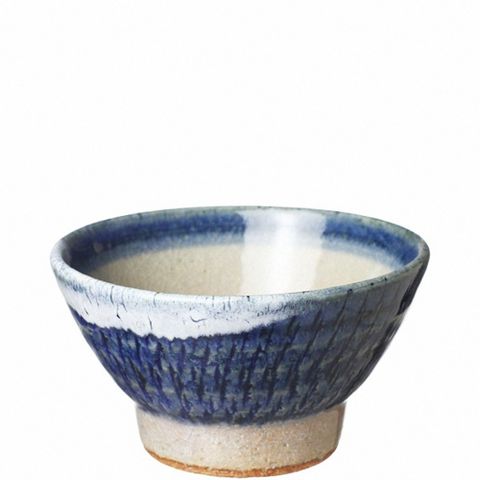 【美濃燒】日本製 六魯 Rokuro Bluts 托比藍鱗紋高台飯碗 10.5cm(茶碗、湯碗、陶瓷飯碗)