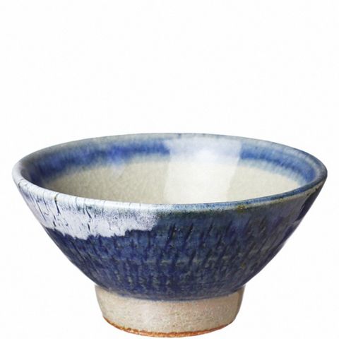 【美濃燒】日本製 六魯 Rokuro Bluts 托比藍鱗紋高台飯碗 12.5cm(茶碗、湯碗、陶瓷飯碗)