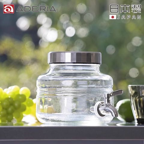 ADERIA 日本進口時尚玻璃飲料桶 2L (附不鏽鋼水龍頭)