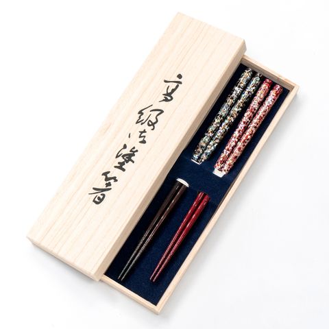 【若狹塗】天川 日本 若狹塗 鑲貝漆筷2入禮盒組 夫妻筷 傳統工藝(若狹塗 天川 夫妻筷)