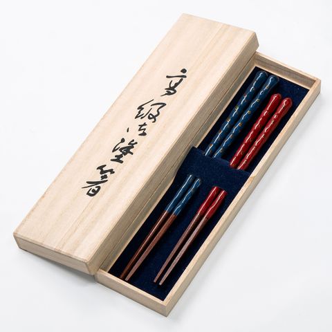 【若狹塗】日本製 孔雀 鑲貝漆筷 夫妻筷 筷子 日本筷子 2入禮盒組