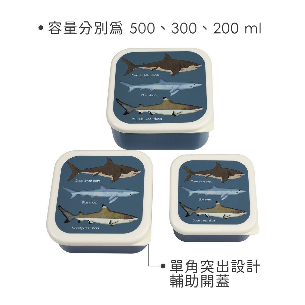 Rex LONDON 英國 堆疊PP保鮮盒3件(鯊魚圖鑑) / 收納盒 環保餐盒 便當盒 野餐 可機洗 洗碗機可洗