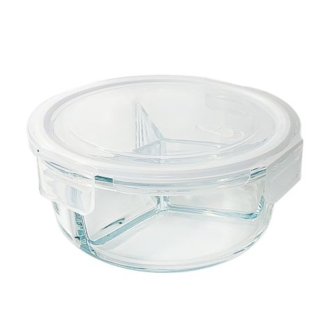 圓形三格玻璃保鮮盒/便當盒(1000ml)