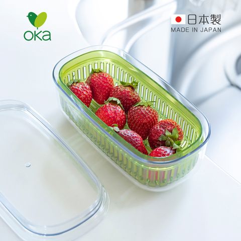 【日本OKA】Vegi mage日製透明雙層瀝水保鮮盒-小-2色可選