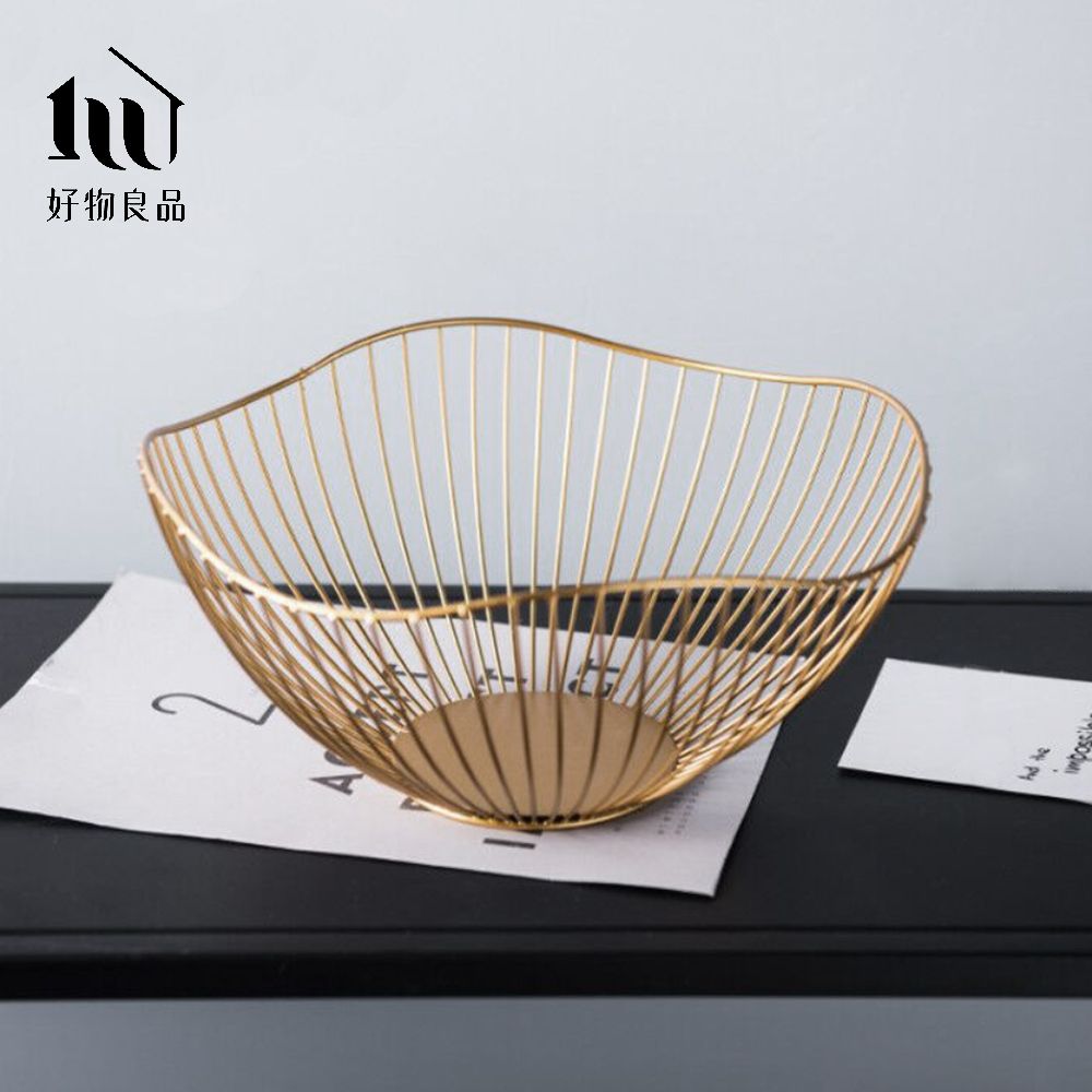 好物良品 花邊形高款_客廳裝飾藝術金屬鏤空收納置物零食水果網籃 茶几裝飾籃 飾品籃