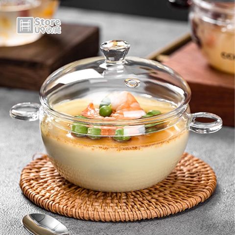 【Store up 收藏】高質感玻璃 含蓋加大款 蒸蛋點心碗(AD508)