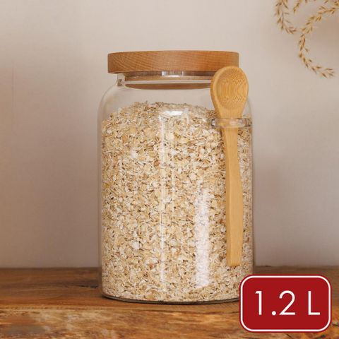 《KitchenCraft》Idilica附匙木蓋玻璃密封罐(1.2L)