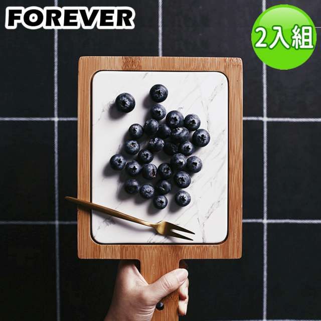 FOREVER 鋒愛華 【日本】北歐時尚竹製大理石輕食盤/附柄托盤(17X28)-2入組