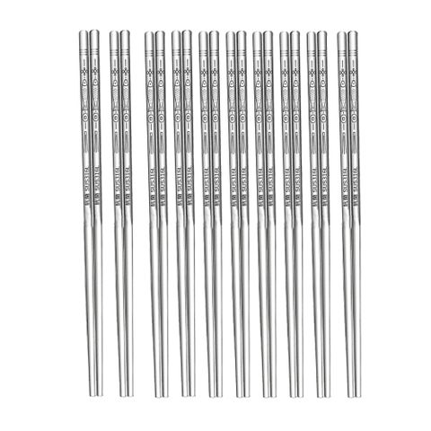 PUSH!餐具用品316L不銹鋼抗菌筷子長筷子高檔防滑防燙方形筷10入 E200