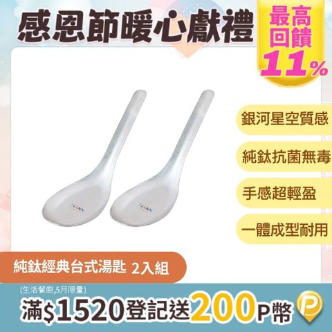 TiANN 鈦安 純鈦永不變質安全不燙手 經典 純鈦 台式湯匙 2入套組 / 抗菌 /無金屬異味 /輕巧