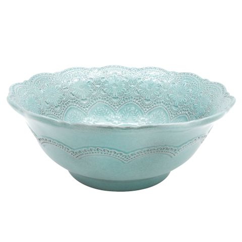 義大利VBC casa-手工浮雕蕾絲系列（蒂芬妮綠）25cm沙拉碗