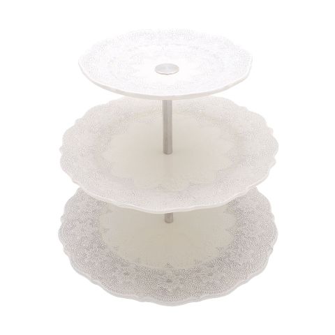 義大利VBC casa-手工浮雕蕾絲系列（米白色）三層蛋糕盤 餐盤 淺盤 蛋糕架 分享盤