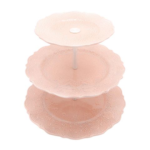 義大利VBC casa-手工浮雕蕾絲系列（粉紅色）三層蛋糕盤 餐盤 淺盤 蛋糕架 分享盤
